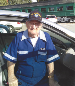 Darrell Cary getting out of a car years after the war