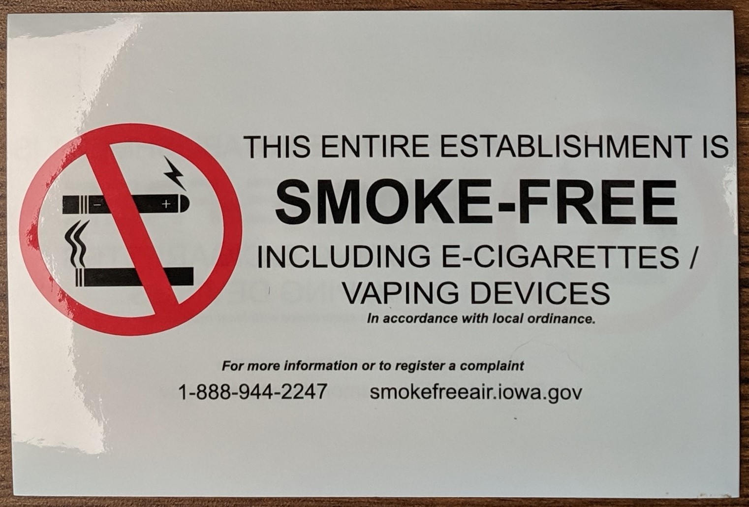 Local ordinance cling sign for e-cigarette regulation