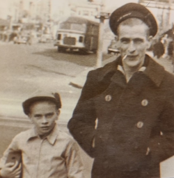 Herbert Kraemer walking on a street in uniform