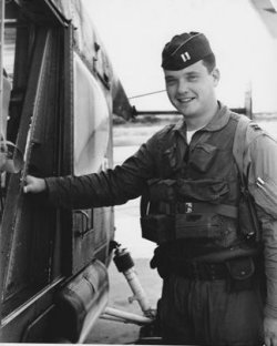 Jay Hansen about to go into a plane in his Air Force gear