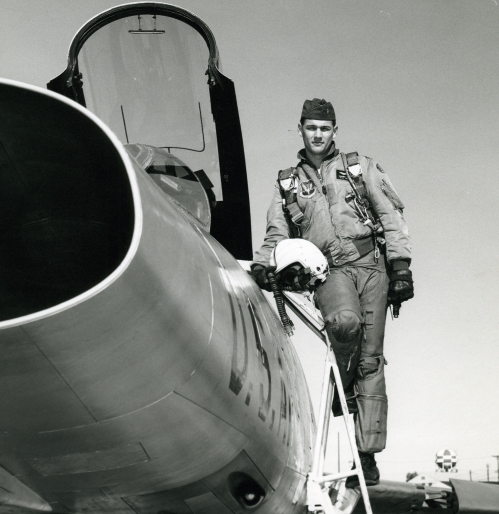 Pete Vanderhoeft standing outside a Air Force plane