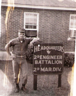 Robert Bream standing infront of 2nd Engineer Battalion Headquarters