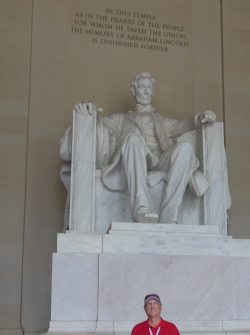 Steven Miller years later in front of the Abraham Lincoln statue in Washington DC