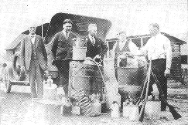 Photo of a 1927 raid of an illegal still