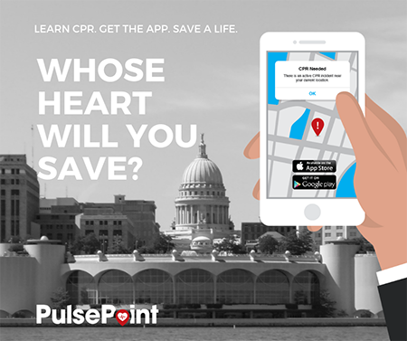 PulsePoint.  Whose heart will you save?  Learn CPR.  Get the app.  Save a life.
