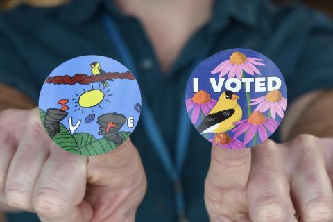 The winning designs from 2024 I Voted Sticker Contest
